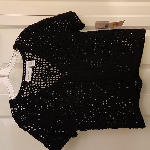 Alfred Dunner Black Crochet Cardigan - Picture 1 of 10